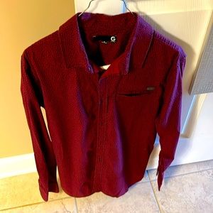 Red patterned long sleeve, button-down dress shirt by Guess. Medium.